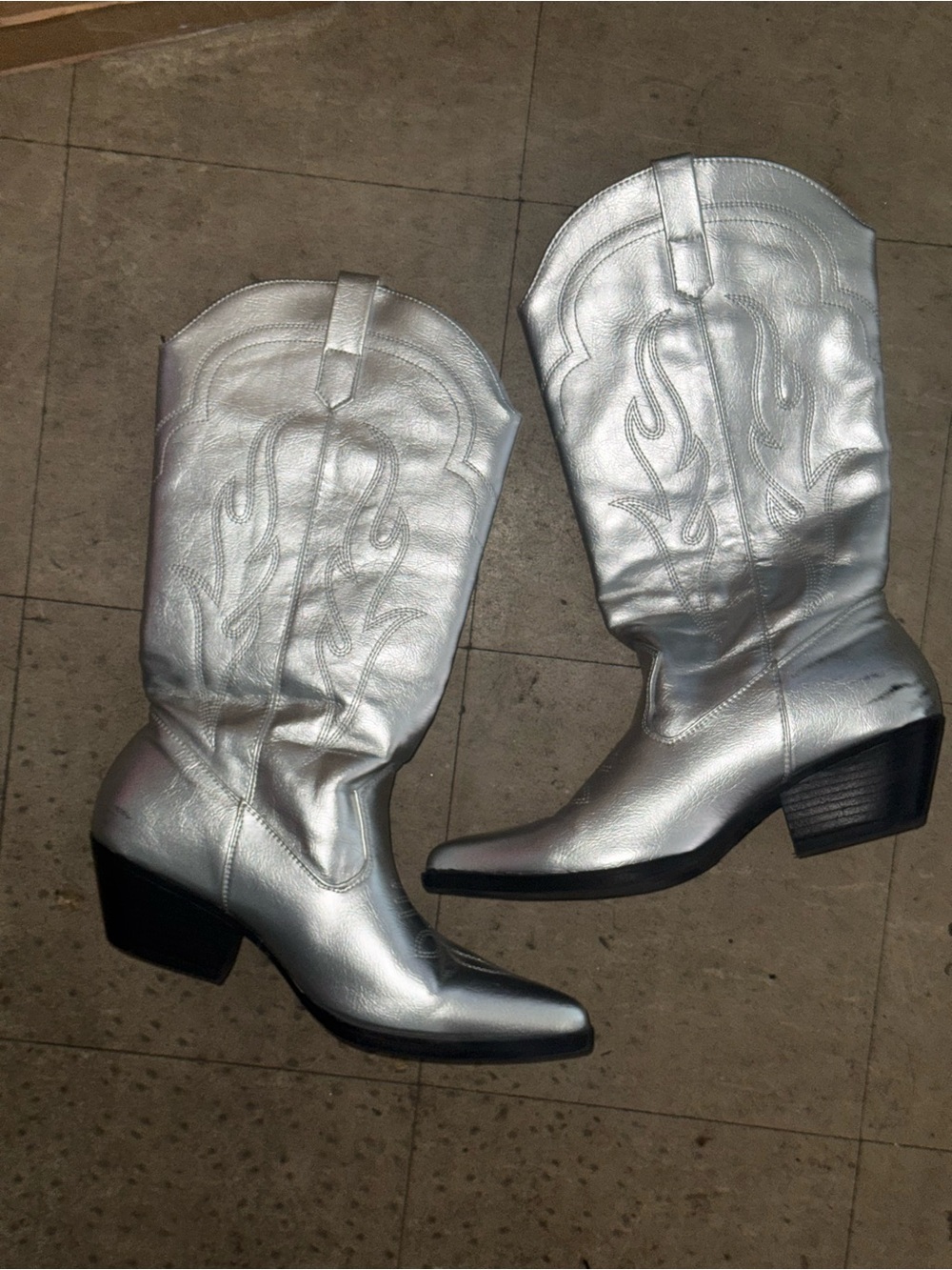 Silver Western Mid-Calf Cowboy Boots